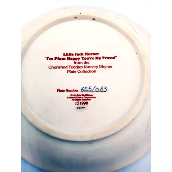 Plate Cherished Teddies Little Jack Horner Im Plum Happy Youre My Friend 6.25" - Picture 12 of 16